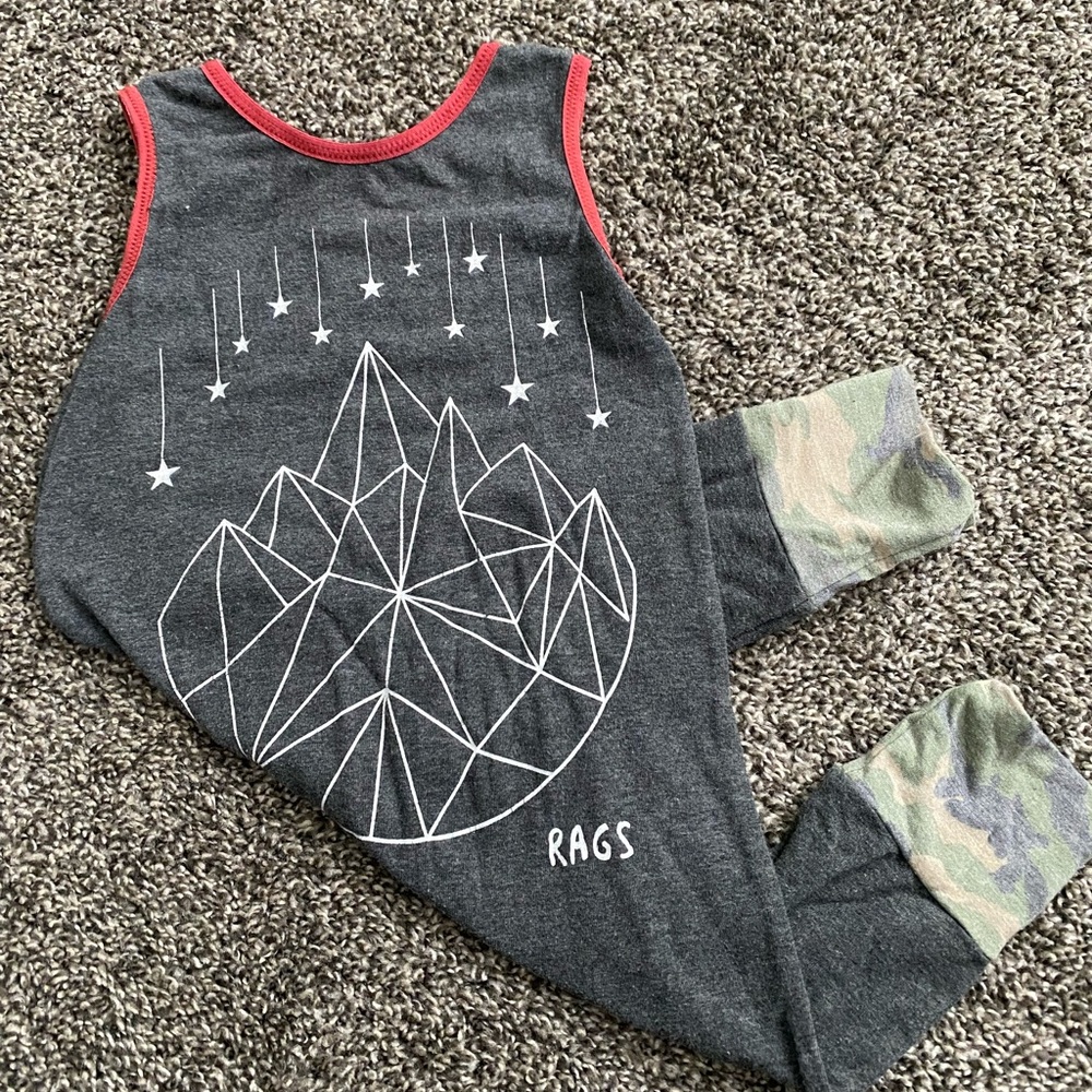 Rags to Raches Gray and Red Geometric One Piece